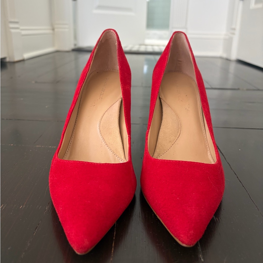 Banana Republic Red Suede Pointed-Toe Heels (Madison Round Heel)